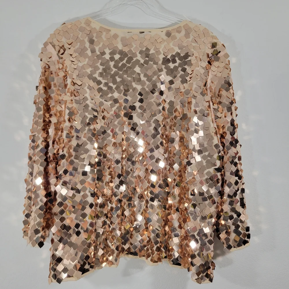 LULAROE Elegant Stella rose gold sequin bling holiday formal bolero layer jacket